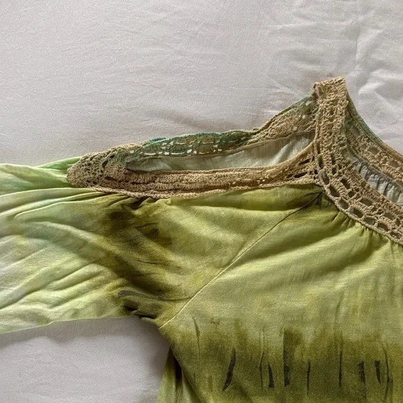 Chico's Green Teal Tie-Dye Crochet-Neck Tunic - Picture 2 of 2